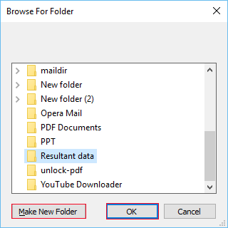 choose storage location to save dbx converted pdf files