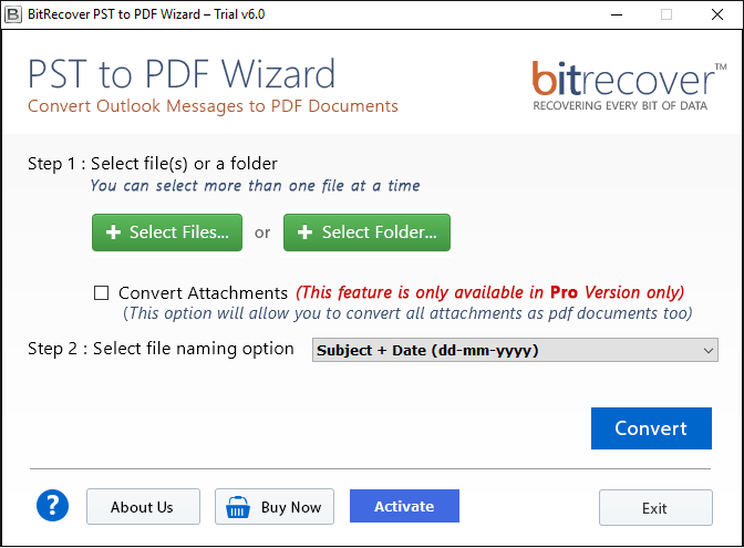 run Outlook PST to PDF Converter application